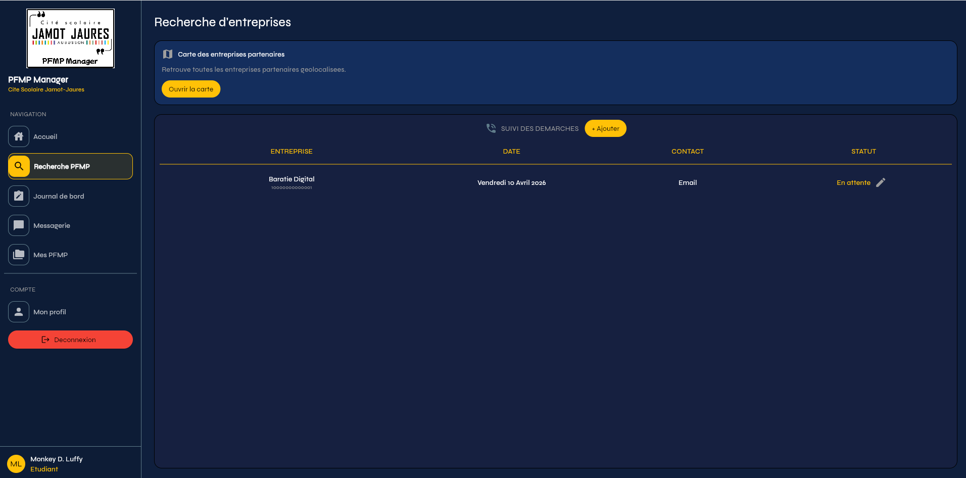 PFMP Manager — Internship search